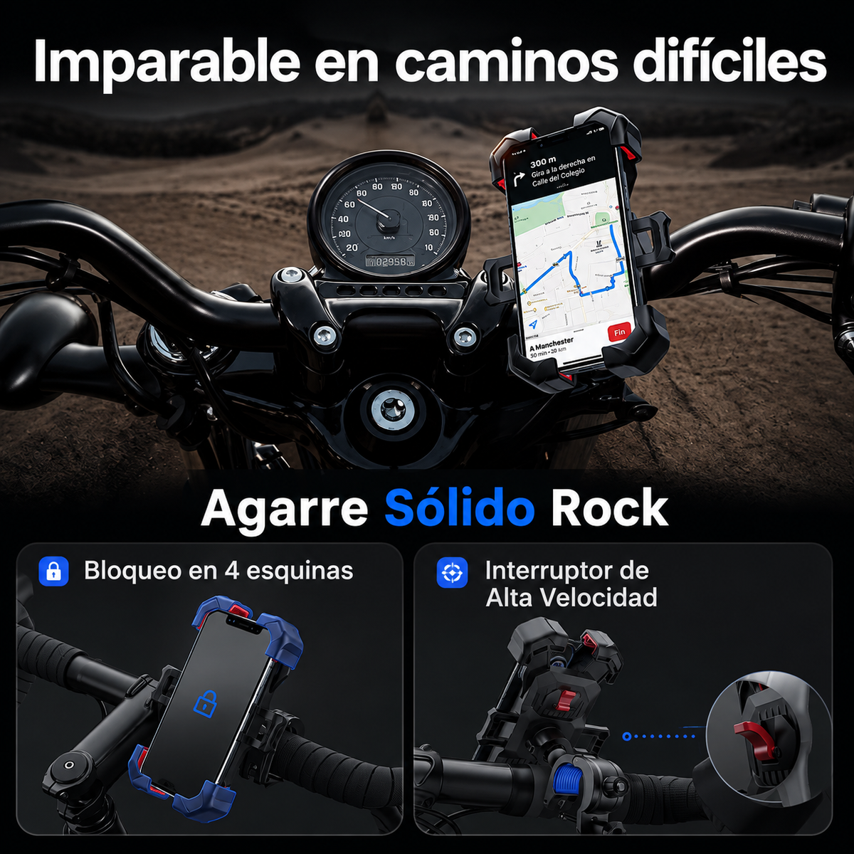Soporte Universal de teléfono para motos y bicicleta, accesorio con vista de 360 °,Antivibración.